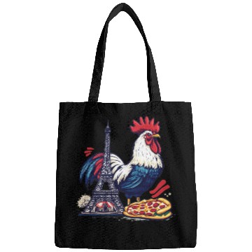 Discover French Pride: Rooster with Eiffel Tower and Pizza Bags