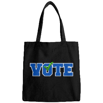 Discover Bold Blue "VOTE" with Green Checkmark Election Bags