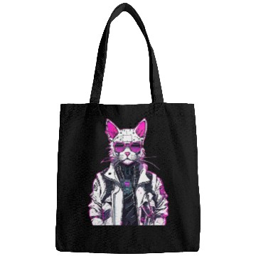 Discover Cyberpunk Cat: Neon Outlaw Bags