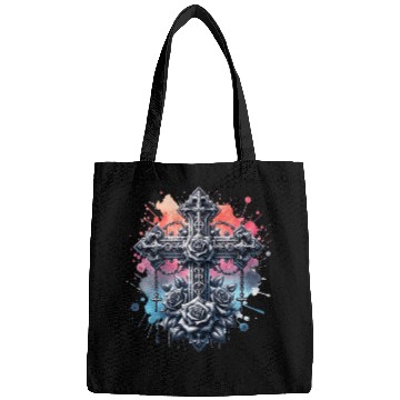 Discover Gothic Collection - Crosses Roses Pastel B/ground Bags