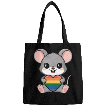 Discover LGTBQ Cute Mouse Holding Rainbow Heart Bags
