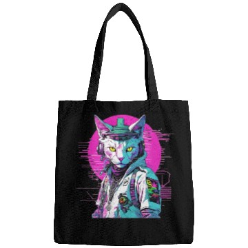Discover Neon Cyberpunk Warrior Cat Bags