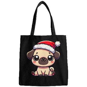 Discover Cute Christmas Pug Cartoon with String Lights Bags