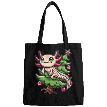 Discover Cute Axolotl Christmas Tree Comic Style Bags