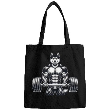 Discover Cool Husky Fitness Bodybuilder Workout Cartoon Bags