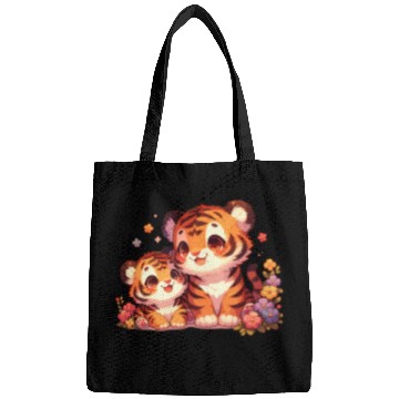 Discover Adorable Tiger Cubs Surrounded By Flowers Bags
