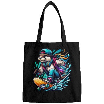 Discover Cool Otter Skateboarding with Headphones Vibrant Bags