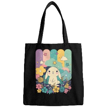 Discover Cute Easter Bunny Surrounded By Flowers Bags
