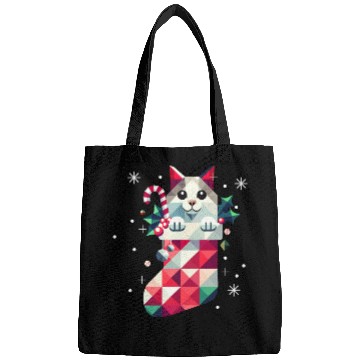 Discover cute cat in a colorful Christmas stocking Bags