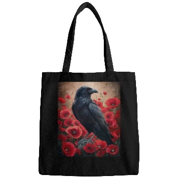 Discover Raven Red Poppies Gothic Nature Art natural Bags