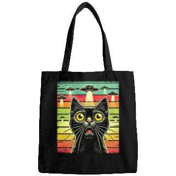 Discover Fun Cat sunset Galaxy Cat Spaceship Alien Cat UFOs Bags