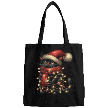 Discover Black Cat In Christmas Light, Cat Lights Bags