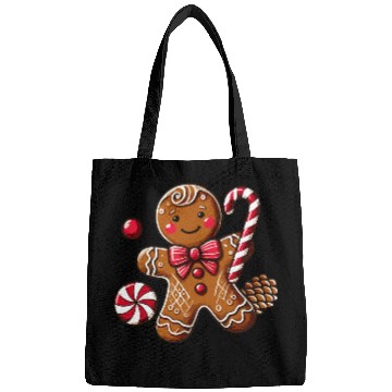 Discover Happy gingerbread man with candy cane Bags