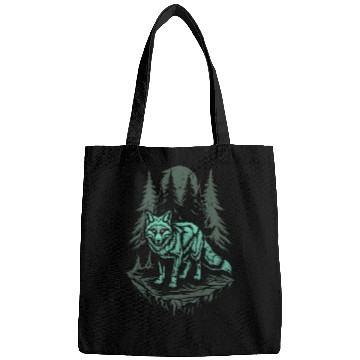 Discover Dark Cottagecore Wolf Under Moonlight Bags