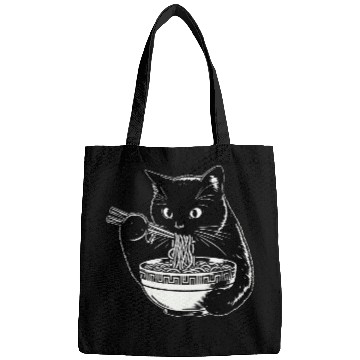 Discover Cat Eating Ramen Noodles Japanese Funny Bags