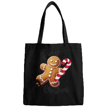 Discover Happy gingerbread man with candy cane Bags