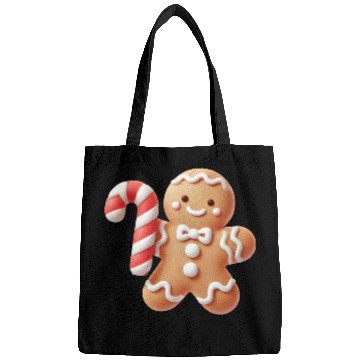 Discover Happy gingerbread man with candy cane Bags