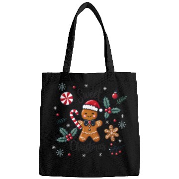 Discover Happy gingerbread man with candy cane Bags