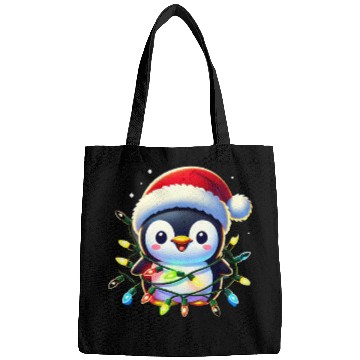 Discover Festive Penguin Wrapped in Christmas Lights & Sant Bags