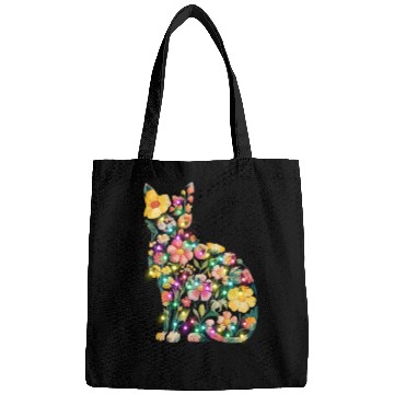 Discover Floral Cat Silhouette nature santa christmas light Bags