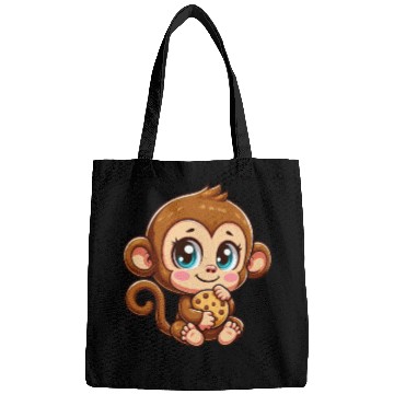 Discover Cute Monkey Chimpanzee eating cookies cartoon Bags
