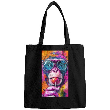 Discover Digital Art Monkey With Lollipop Graffiti Elements Bags