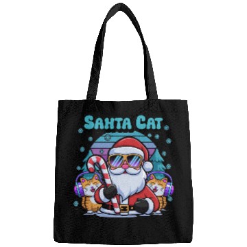 Discover Retro Santa Cartoon - Cool Cats & Candy Cane Vibes Bags