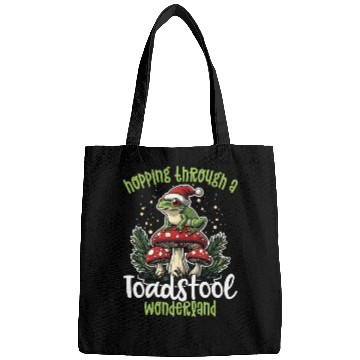 Discover Merry Christmas Frog on Mushroom Cottagecore Bags