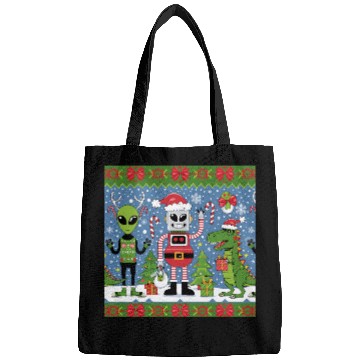 Discover Funny Ugly Christmas Sweater Design – Alien, Robot Bags