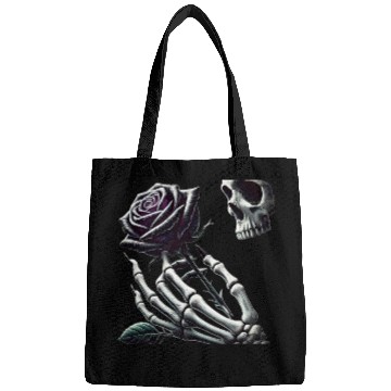 Discover Skeleton Hand Holding a Poisonous Rose Bags