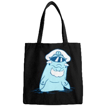 Discover Funny Old Dolphin Ship Captain Cute Cartoon Comic Bags