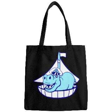 Discover Funny Hippo Old Captain Sails Cute Cartoon Comic Bags