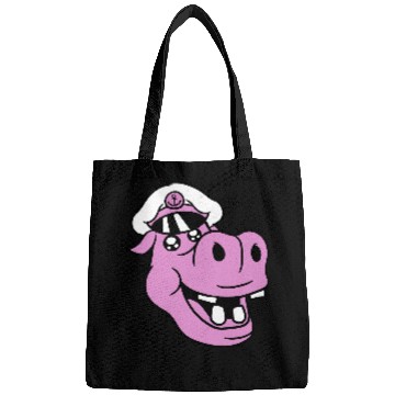 Discover Old Hippo Captain Face Funny Cute Cartoon Comic Bags