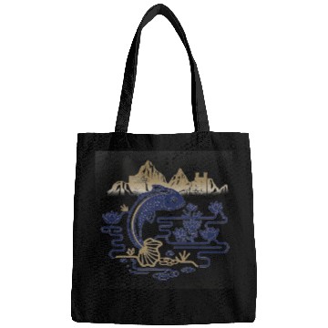 Discover fantasy carp-bird hybrid swimming in a lotus pond Bags