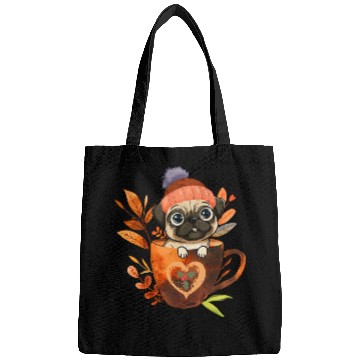 Discover Pug in A Coffee Cup with Christmas Bags