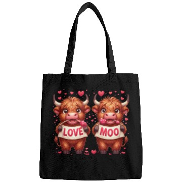 Discover Cute cartoon valentines highland cow Bags