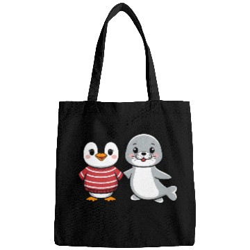 Discover Penguin and Seal Friends holding hands Bags