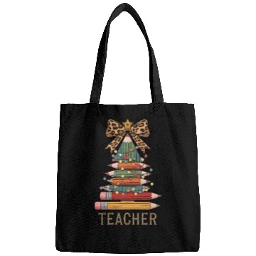 Discover Christmas Tree Pencil Teacher Leopard Bow Design Bags