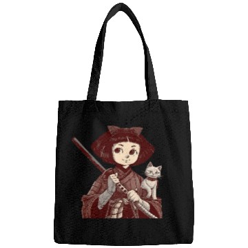 Discover Chibi Samurai Warrior Cat Companion & Blossoms Bags