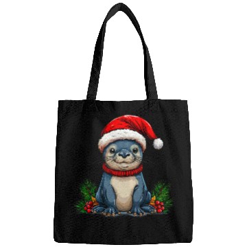 Discover Festive Otter with Santa Hat Bags
