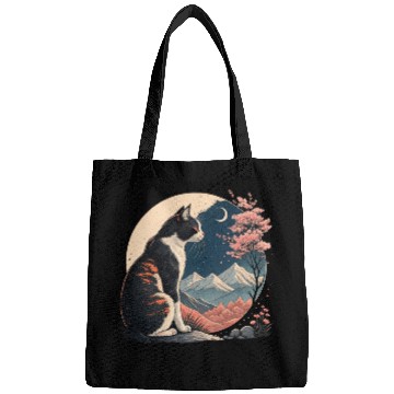 Discover Nighttime Serenity: Cat, Cherry Blossoms, Mountain Bags