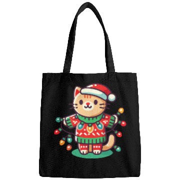 Discover Christmas Cat With Fairy Lights Bags