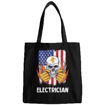 Discover Electrician Skull with American Flag Background Bags