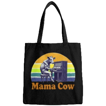 Discover Mama Cow Playing Piano Retro Design Bags