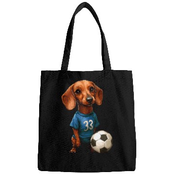 Discover Soccer dachshund blue Bags