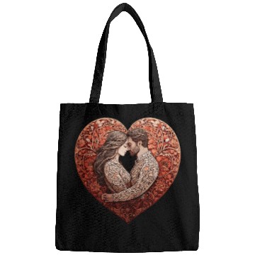 Discover Romantic Couple Embracing in Floral Valentine Hear Bags