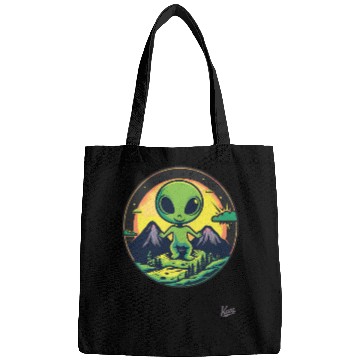 Discover Cute Green Alien Loves Nature Bags