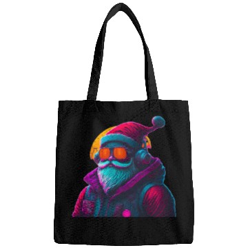 Discover Retro Cool Santa Claus with Headphones Neon Colors Bags