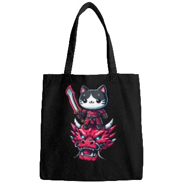 Discover Samurai Cat with Sword on Dragon in Epic 3D Effect Bags