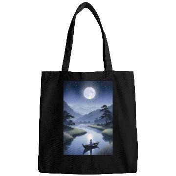 Discover Moonlit River Serenity - Nightscape Poster Bags
